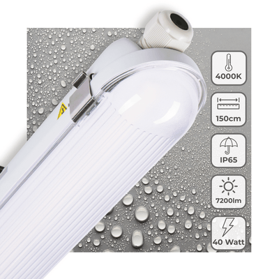 LED-TL-Leuchte 7200 Lumen - 40W - Kaltweiß - IP65 wasserdicht - 150cm