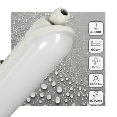 LED-Leuchte TL 60 cm 2400 Lumen – 15 W – Kaltweiß 4000 K – IP65 wasserdicht – 160 lm/W