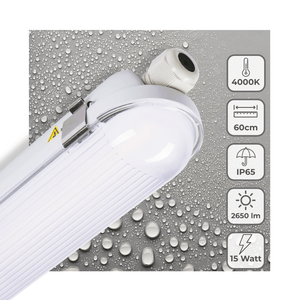 LED Moisture-Resistant Fixture - 2650 Lumen - 15W - Cool White 4000K - IP65 - 60cm