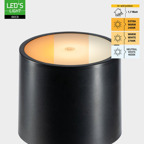 Batteriebetriebene Tischleuchte – wiederaufladbar und kabellos – für den Innen- und Außenbereich – 3 Lichtfarben – Schwarz