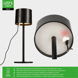 LED's Light Tischleuchte mit Akku - wiederaufladbar und kabellos - für drinnen und draußen - 3 Lichtfarben - Schwarz