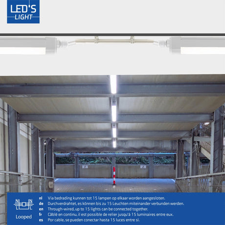 Feuchtigkeitsbeständige LED-Leuchte 150 cm – 5520 Lumen – 46 W – Kaltweiß 4000 K – Schutzart IP65 – IK06 – Verbindbar