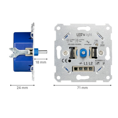Variateur LED encastrable universel - 2-250W - Coupure de phase descendante - Derrière l’interrupteur