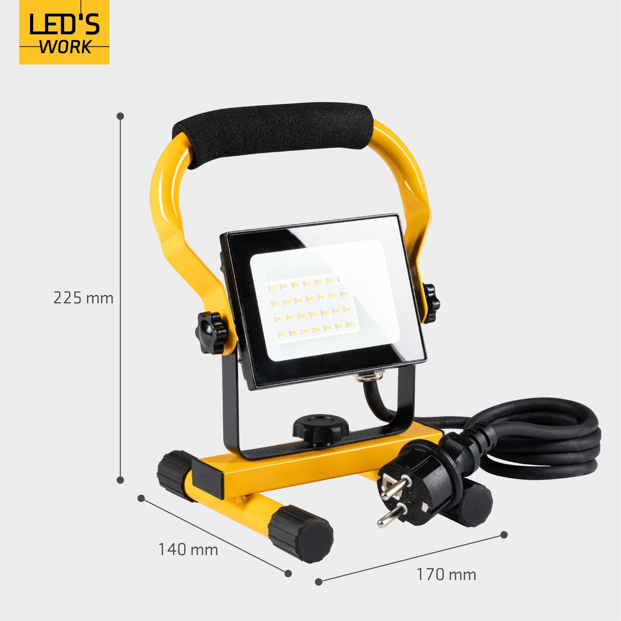 LED's Work Bouwlamp Werklamp 2000 - Verstelbare beugel - Waterdicht (IP65) - Zwart geel - Bedraad