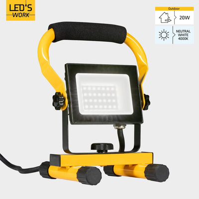 LED Werklamp 1800 lumen - 20W - Koelwit 4000K - IP65 Waterdicht - Verstelbare Beugel - Met Stekker