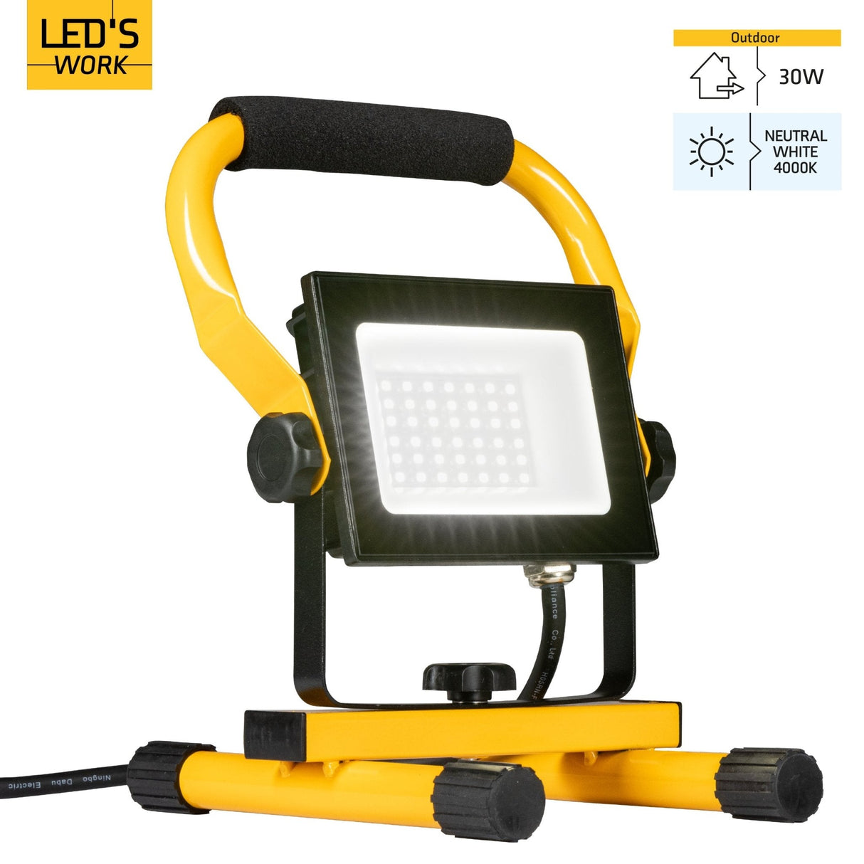 LED's Work 30W Bouwlamp 3100 - Verstelbare beugel - Waterdicht (IP65) - Zwart geel - koelwit 4000K