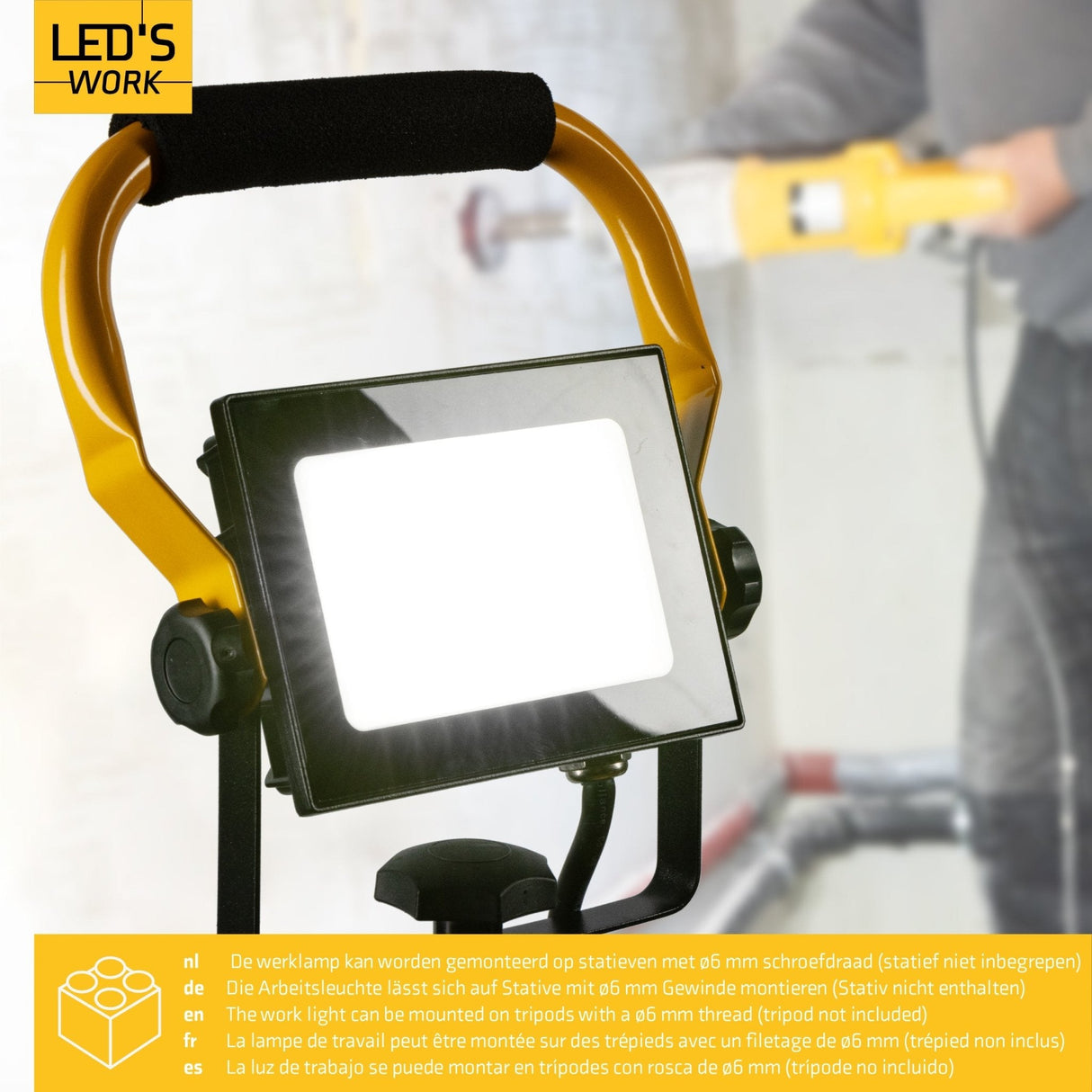 LED's Work 30W Bouwlamp 3100 - Verstelbare beugel - Waterdicht (IP65) - Zwart geel - koelwit 4000K