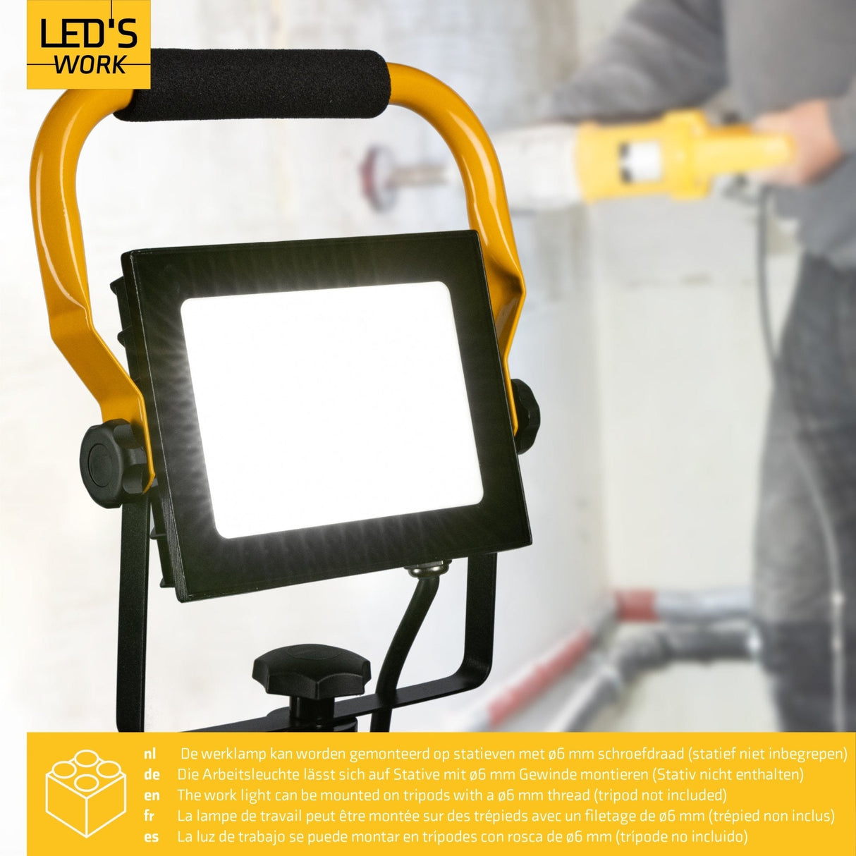 LED's Work 50W Bouwlamp Werklamp Bedraad 4200lm - Verstelbare beugel - Waterdicht (IP65) - Zwart geel