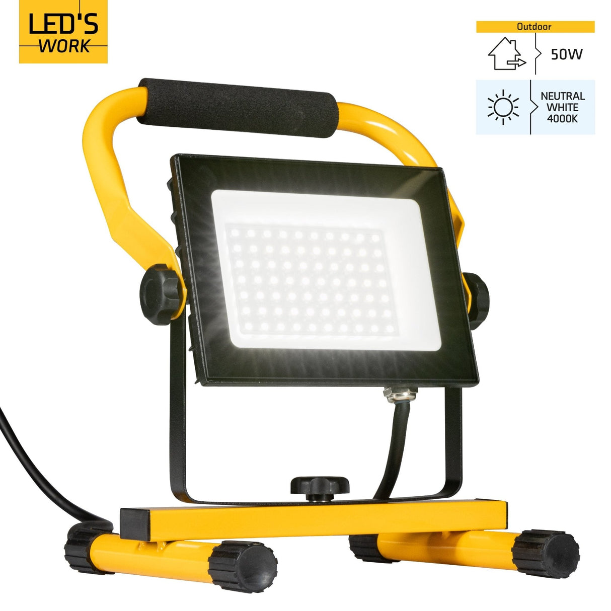 LED's Work 50W Bouwlamp Werklamp Bedraad 4200lm - Verstelbare beugel - Waterdicht (IP65) - Zwart geel