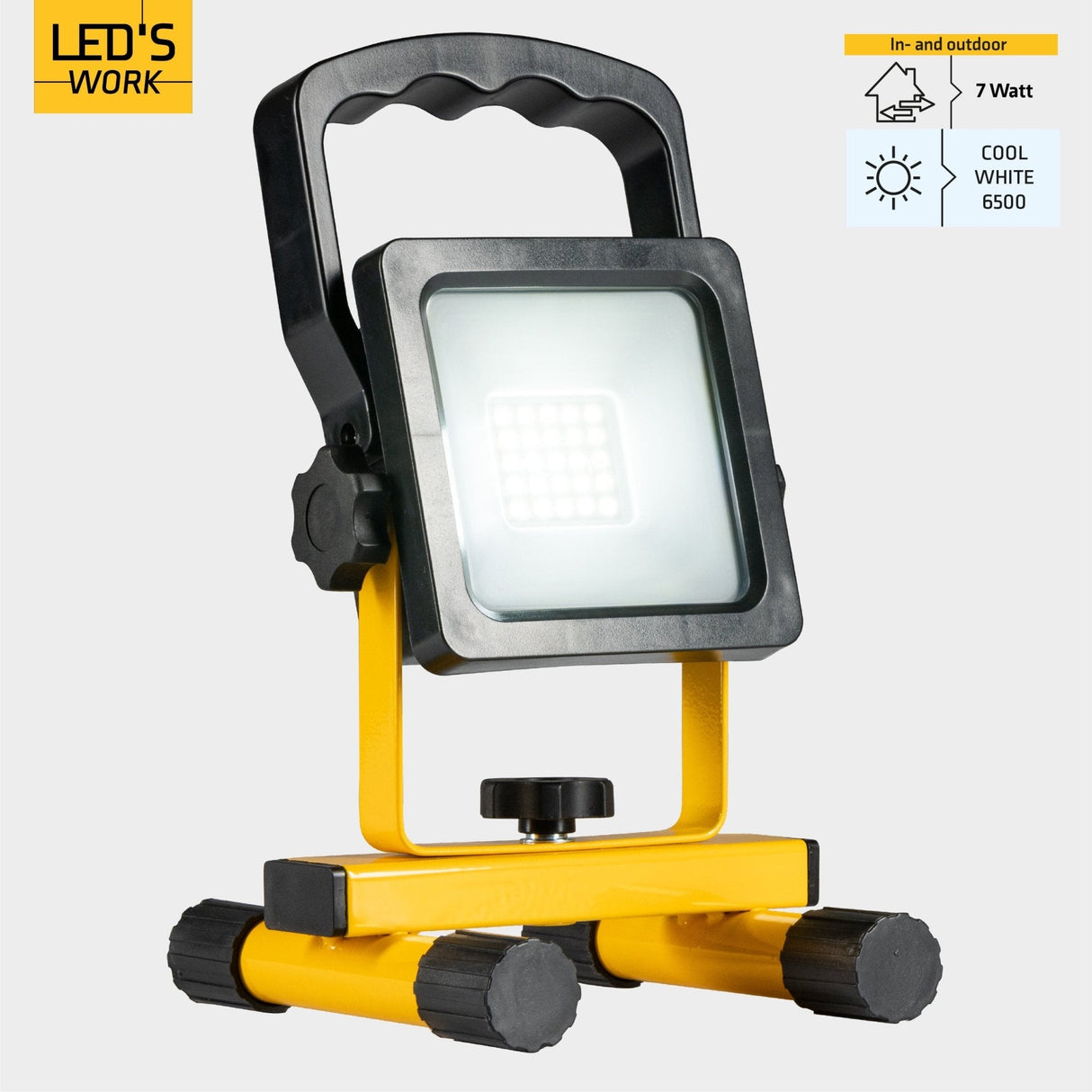 LED's Work draadloze LED Bouwlamp op accu 1200 - Oplaadbaar en kantelbaar - Zwart geel