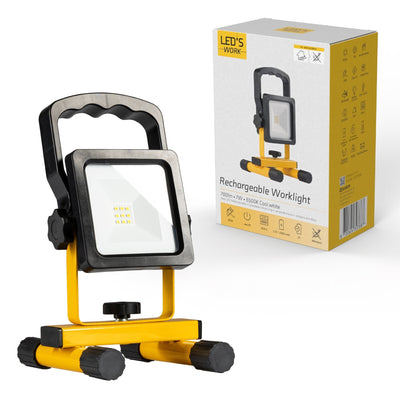 Projecteur de chantier LED sur batterie 700 - rechargeable (USB-C) et inclinable - noir et jaune