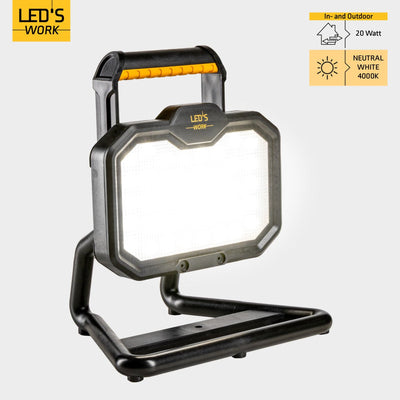 Projecteur de chantier LED's Work 20 W, rechargeable, 2000 lm - fonctionne sans fil sur batterie - étanche à la poussière et à l'eau - blanc froid 4000 K