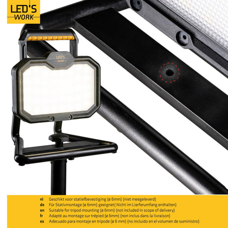 Foco de obra LED de 20W de LED's Work, recargable, 2000 - Funciona inalámbricamente con batería - Resistente al polvo y al agua - Blanco frío 4000K