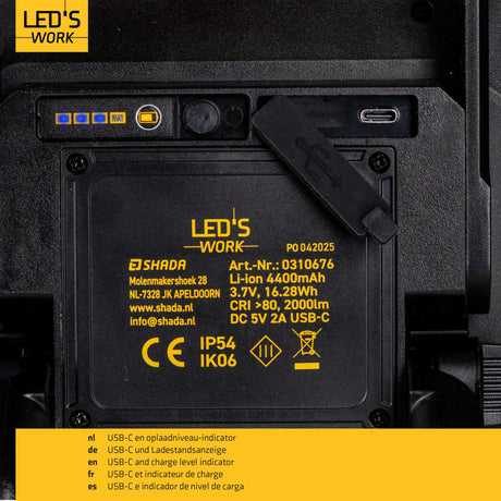 Foco de obra LED de 20W de LED's Work, recargable, 2000 - Funciona inalámbricamente con batería - Resistente al polvo y al agua - Blanco frío 4000K