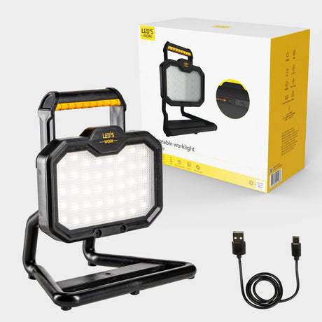 Foco de obra LED de 20W de LED's Work, recargable, 2000 - Funciona inalámbricamente con batería - Resistente al polvo y al agua - Blanco frío 4000K