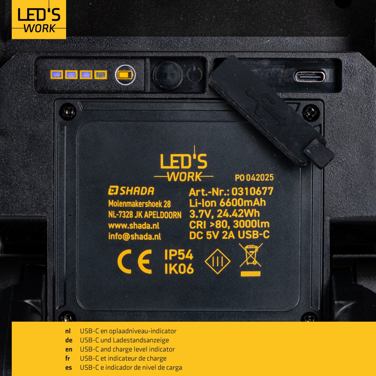LED's Work LED Bouwlamp oplaadbaar 4000 - Werkt draadloos op accu - Stof- en waterdicht