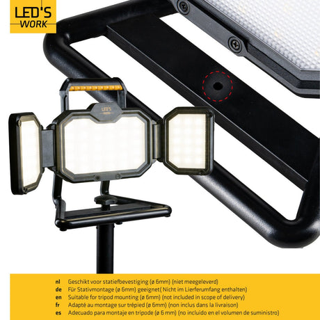 Projecteur de chantier LED rechargeable (USB-C) - 30 W - 3000 lumens - dimmable - blanc froid 4000 K - IP54 IK06 - sur batterie