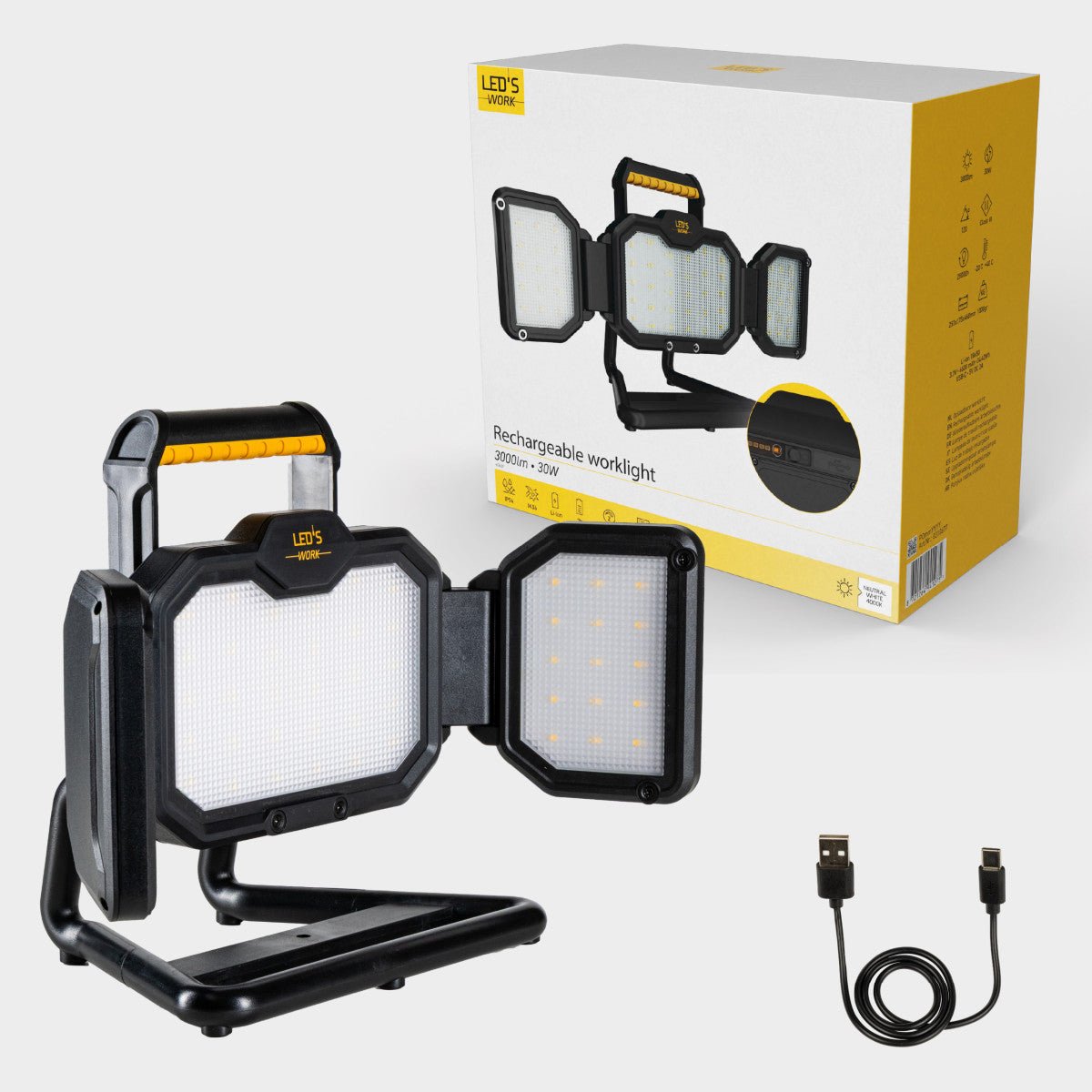 LED's Work LED Bouwlamp oplaadbaar 4000 - Werkt draadloos op accu - Stof- en waterdicht