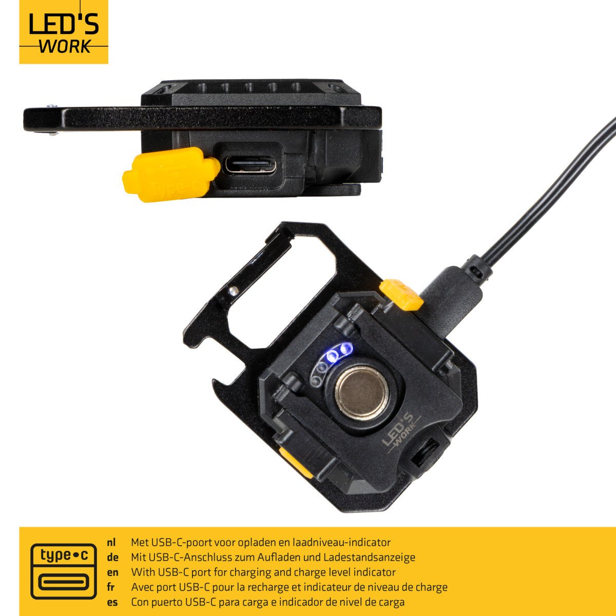 LED's Work mini Werklamp met sleutelhanger - Oplaadbaar met USB - Draadloos op accu
