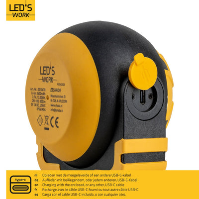 Lampada da lavoro a batteria 800 lumen - 10W - Bianco freddo 4000K - Dimmerabile - IP54 - Ricaricabile tramite USB-C