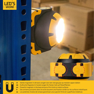 Lampada da lavoro a batteria 800 lumen - 10W - Bianco freddo 4000K - Dimmerabile - IP54 - Ricaricabile tramite USB-C