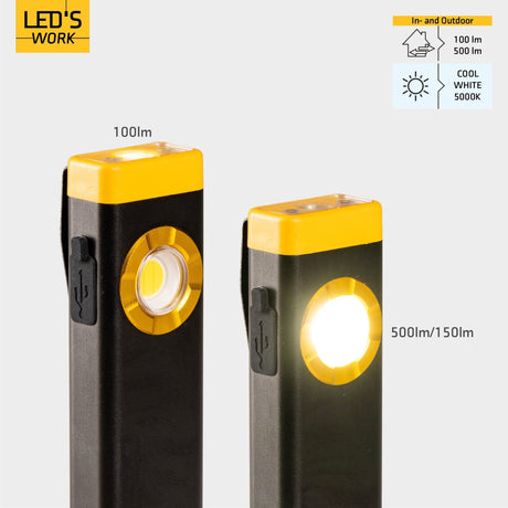 LED's Work – wiederaufladbare LED-Mini-Taschenlampe mit 3 Leuchtmodi (100, 500 und 700 Lumen)