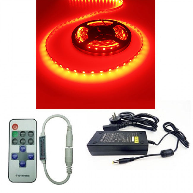 LEDstripSET ROOD | 12V DC - 14,4W - 60 LED's/m | incl driver en afstandsbediening | 5 meter