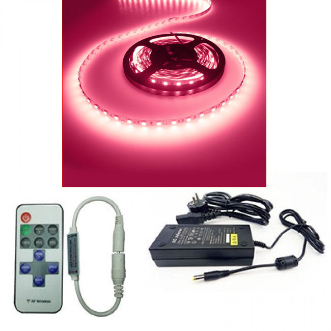 LED strip SET PINK | 12V DC - 14,4W - 60 LED's/m | incl driver and remote control | 5 meters