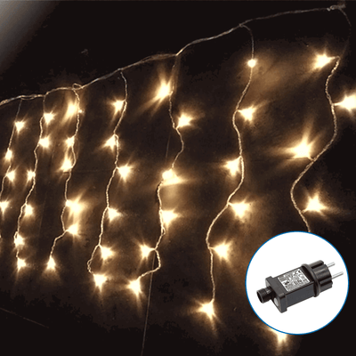 Lichtstring ijspegel warmwit, 10 meter x 0.4 meter, 200 LED's, waterdicht IP44, 230VAC, 24V