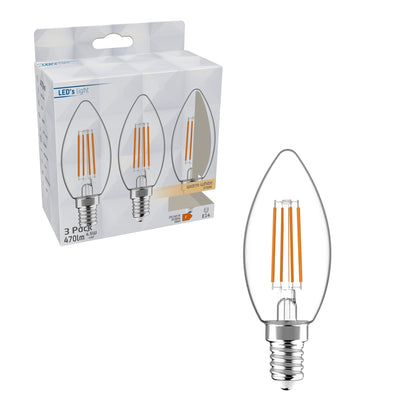 Bougie LED à filament E14 - 470 lumens - Blanc chaud 2700K - 4,5W - 3 pièces