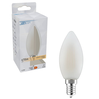 LED-Filamentkerze, 470 Lumen, 4,5 W, warmweiß (2700 K), E14-Fassung, mattiertes Glas