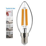 LED-Kerzenlampe E14, dimmbar, warmweiß (2700 K), 4,5 W, 470 Lumen, Glühfaden, Klarglas, dimmbar ohne Dimmer