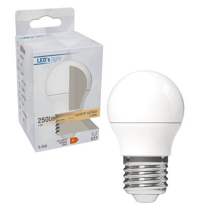 Lampadina LED E27 bianco caldo 2700 K - 2,5 W, 250 lumen - Vetro satinato - G45 sferica - Sostituisce 25 W