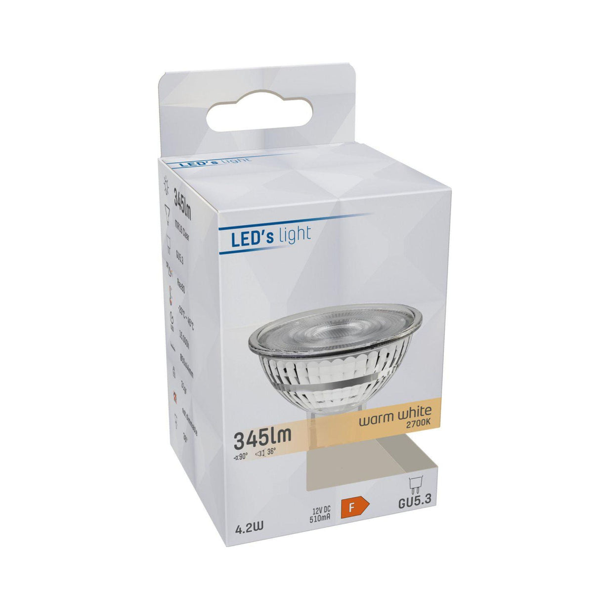 LED Spot 380 lumen - 4,4W - Warmwit 2700K - GU5.3 - MR16 - 12V - Vervangt 35W Halogeen - 36° Spot