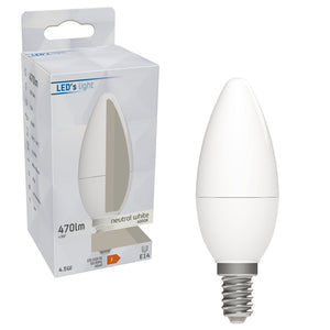LED kaarslamp E14 koelwit 4000K - 4.9W 470 lumen - mat opaal