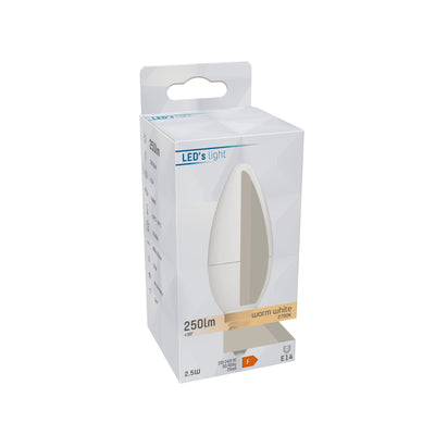 LED-Kerzenlampe E14, warmweiß (2700 K), 2,5 W, 250 Lumen, mattiertes Glas
