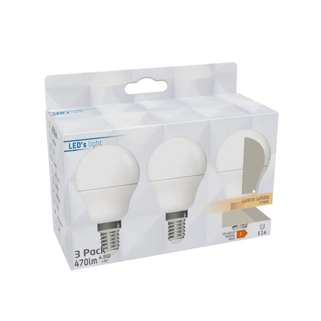 Runde LED-Lampe E14 – 470 lm – Warmweißes Licht – 3 Lampen