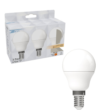 LED Lamp E14 470 lumen - 4.9W - Warmwit 2700K - G45 Kogel - Opaal - 3 stuks
