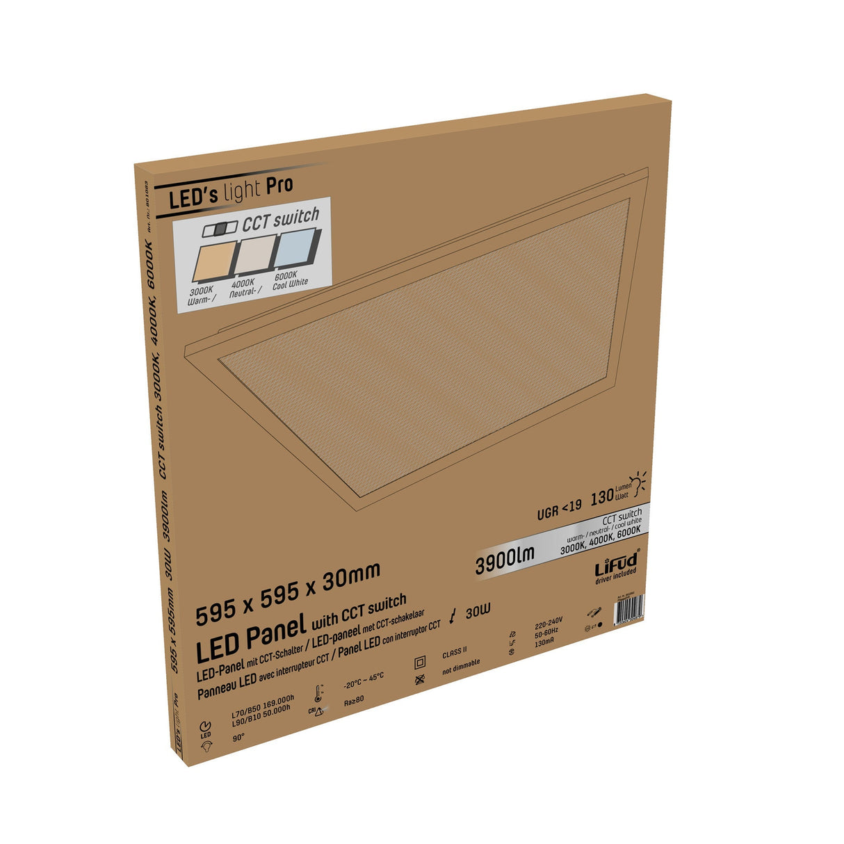 LongLife LED Paneel 60 x 60 cm - Lichtkleur dimbaar van warm naar koud wit - 130 lm/w