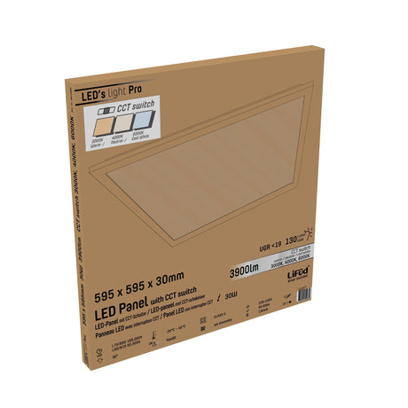 LED Paneel 60 x 60 cm - 3900 Lumen - 30W - CCT Dimbaar 3000K/4000K/6000K - 130 lm/W