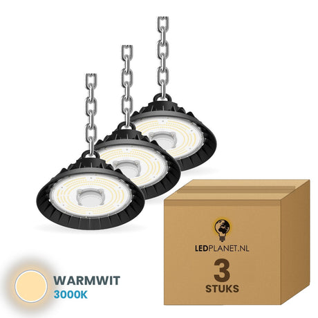 highbay high bay hanglamp ledplanetnl 100w rond 160lm w 3 stuks 3000k