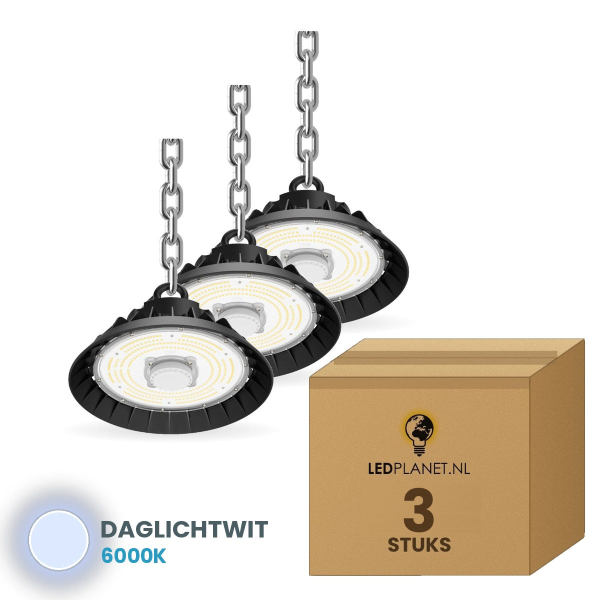 highbay high bay hanglamp ledplanetnl 100w rond 160lm w 3 stuks 6000k