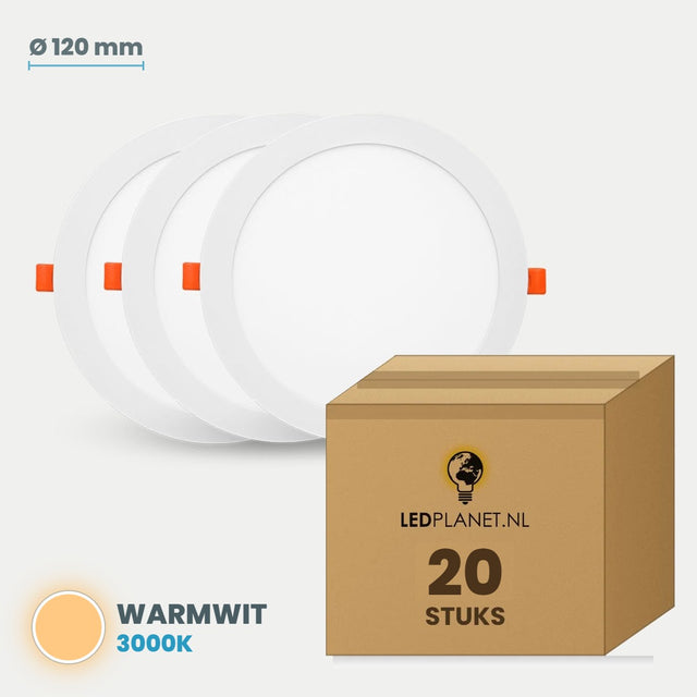LED downlight rond Ø 120 mm 6W dimbaar, warmwit 3000K, doos 20 stuks