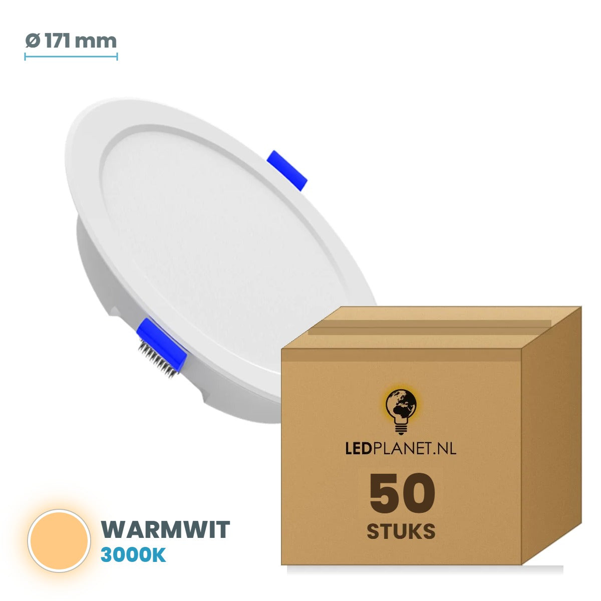 LED downlight rond Ø 171 mm 18W zonder losse driver, warmwit 3000K, doos 50 stuks