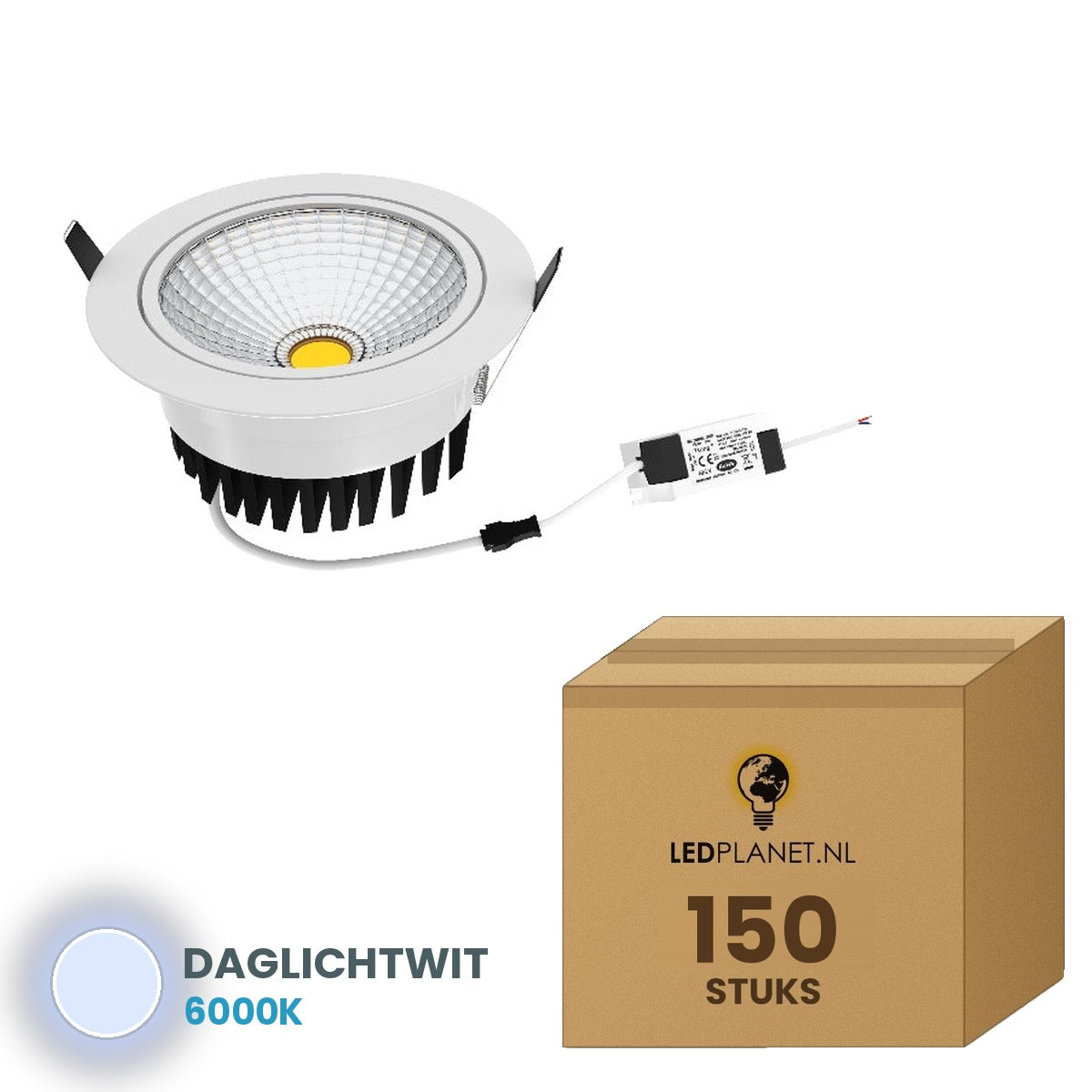 Doos met 150 LED inbouwspots 3W kantelbaar wit met driver - Daglichtwit 6000K - in LEDPLANET doos