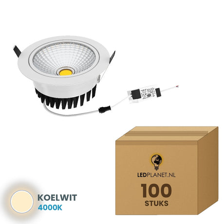 Doos met 100 LED inbouwspots 3W kantelbaar wit met driver - Koelwit 4000K - in LEDPLANET doos