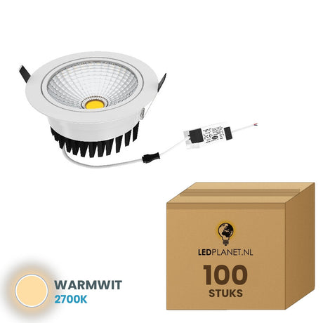 Doos met 100 LED inbouwspots 3W kantelbaar wit met driver - Warmwit 2700K - in LEDPLANET doos