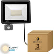 Doos met 3 stuks LED schijnwerper 100W met bewegingssensor, lichtkleur koelwit 4000K