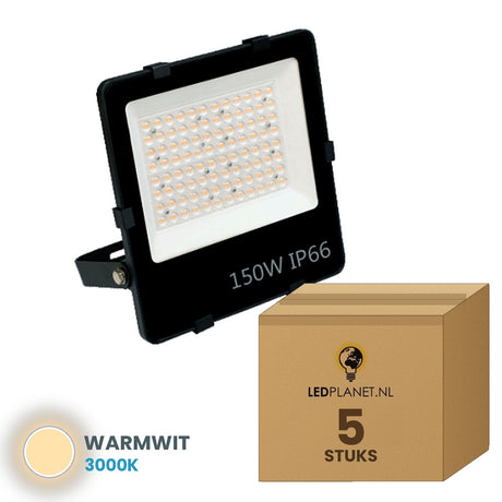 LED schijnwerper 150W 90° - 5 stuks in LEDPLANET-doos - warmwit 3000K