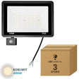 Doos met 3 stuks LED schijnwerper 150W met bewegingssensor, lichtkleur koelwit 4000K